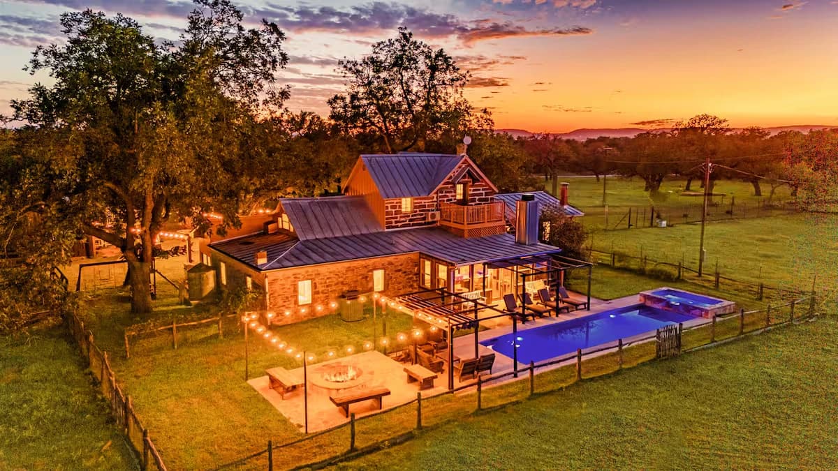 Austin, Texas hill country estate at golden hour